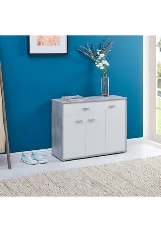 CARO-Möbel Schuhschrank 1 Schublade, 3 Türen DEUSTO Betonoptik/weiß 4 CARO-Möbel Schuhschrank 1 Schublade, 3 Türen DEUSTO Betonoptik/weiß – Bild 2