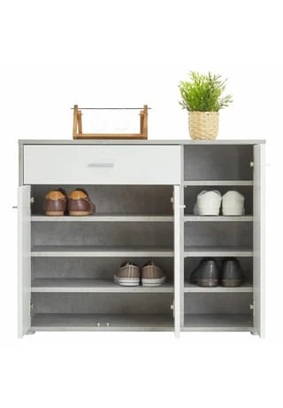 CARO-Möbel Schuhschrank 1 Schublade, 3 Türen DEUSTO Betonoptik/weiß 6 CARO-Möbel Schuhschrank 1 Schublade, 3 Türen DEUSTO Betonoptik/weiß – Bild 4