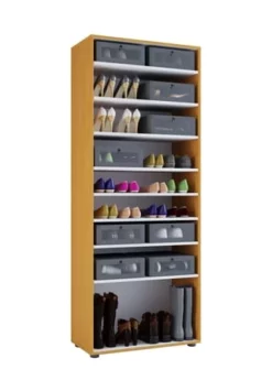 VCM. - My Home XXL Holz Großer Schuhschrank Schuhkommode Schuhregal Groß Vandol 9 Fächer Buche