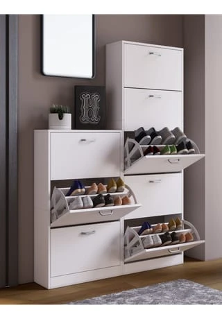 VCM. - My Home Holz Regal Kipper Schuhregal Schuhschrank Schuhkipper 3 Klappen Sipos L Weiß 4 VCM. - My Home Holz Regal Kipper Schuhregal Schuhschrank Schuhkipper 3 Klappen Sipos L Weiß – Bild 2