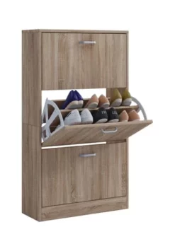 VCM. - My Home Holz Regal Kipper Schuhregal Schuhschrank Schuhkipper 3 Klappen Sipos L Sonoma-Eiche (Sägerau)