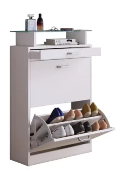 VCM. - My Home Holz Regal Kipper Schuhregal Schuhschrank Schuhkipper 2 Klappen Ablage Braso Weiß