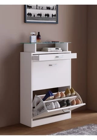 VCM. - My Home Holz Regal Kipper Schuhregal Schuhschrank Schuhkipper 2 Klappen Ablage Braso Weiß 5 VCM. - My Home Holz Regal Kipper Schuhregal Schuhschrank Schuhkipper 2 Klappen Ablage Braso Weiß – Bild 3