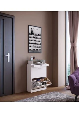 VCM. - My Home Holz Regal Kipper Schuhregal Schuhschrank Schuhkipper 2 Klappen Ablage Braso Weiß 6 VCM. - My Home Holz Regal Kipper Schuhregal Schuhschrank Schuhkipper 2 Klappen Ablage Braso Weiß – Bild 4