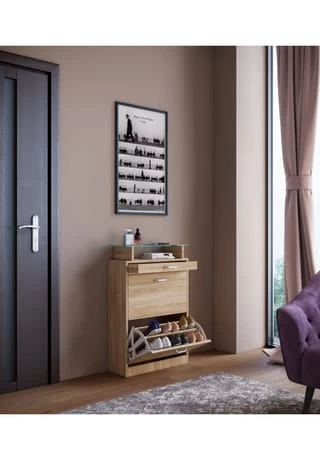 VCM. - My Home Holz Regal Kipper Schuhregal Schuhschrank Schuhkipper 2 Klappen Ablage Braso Sonoma-Eiche (Sägerau) 6 VCM. - My Home Holz Regal Kipper Schuhregal Schuhschrank Schuhkipper 2 Klappen Ablage Braso Sonoma-Eiche (Sägerau) – Bild 4