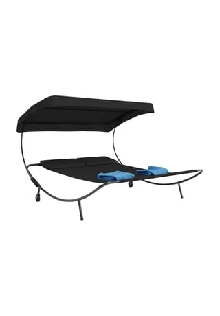VCM. Doppelliege Gartenliege Zweier Sonnenliege Liegestuhl 2 Personen Dach Bindox Schwarz 3 VCM. Doppelliege Gartenliege Zweier Sonnenliege Liegestuhl 2 Personen Dach Bindox Schwarz