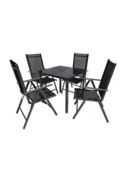 VCM. Set Gartenmöbel Alu Glas Gartenset Sitzgruppe Essgruppe Tisch Stühle 80 SW Tisch + 4 Stühle: Schwarz