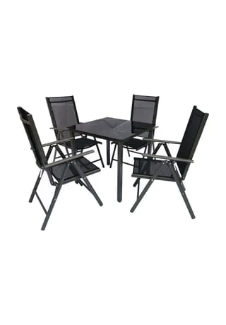 VCM. Set Gartenmöbel Alu Glas Gartenset Sitzgruppe Essgruppe Tisch Stühle 80 SW Tisch + 4 Stühle: Schwarz 3 VCM. Set Gartenmöbel Alu Glas Gartenset Sitzgruppe Essgruppe Tisch Stühle 80 SW Tisch + 4 Stühle: Schwarz
