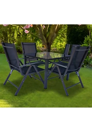 VCM. Set Gartenmöbel Alu Glas Gartenset Sitzgruppe Essgruppe Tisch Stühle 80 SW Tisch + 4 Stühle: Schwarz 7 VCM. Set Gartenmöbel Alu Glas Gartenset Sitzgruppe Essgruppe Tisch Stühle 80 SW Tisch + 4 Stühle: Schwarz – Bild 5