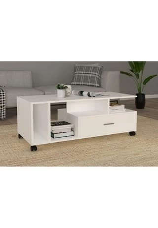 VCM. - My Home Holz Beistelltisch Couchtisch Sofatisch Wohnzimmertisch Rollen Schublade Silus Weiß 4 VCM. - My Home Holz Beistelltisch Couchtisch Sofatisch Wohnzimmertisch Rollen Schublade Silus Weiß – Bild 2