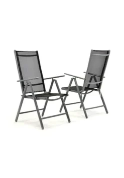 VCM. 2er Set Klappstuhl Aluminium Komfortbreite Textilene Schwarz Rahmen Grau Garten Grau
