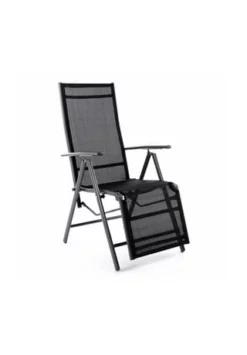 VCM. Alu Liegestuhl Klappstuhl Relaxstuhl Rahmen Anthrazit Bezug Schwarz M. Fußstütze Schwarz