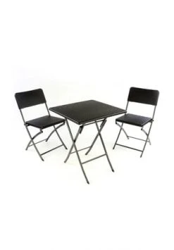 VCM. 3er Set Garnitur Tischset Mit 2 Stühlen Balkonset Rattan-Optik Schwarz Bistroset Schwarz
