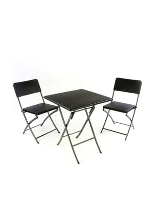 VCM. 3er Set Garnitur Tischset Mit 2 Stühlen Balkonset Rattan-Optik Schwarz Bistroset Schwarz 3 VCM. 3er Set Garnitur Tischset Mit 2 Stühlen Balkonset Rattan-Optik Schwarz Bistroset Schwarz