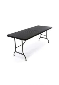 VCM. Partytisch Klapptisch Gartentisch Rattan-Optik 180 X 75 Cm Schwarz Tragegriff Schwarz