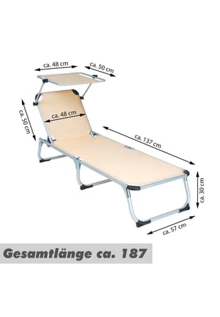 VCM. Sonnenliege Sonnendach Beige 187x57x30 Cm Alu Campingliege Klappbar Beige 9 VCM. Sonnenliege Sonnendach Beige 187x57x30 Cm Alu Campingliege Klappbar Beige – Bild 7