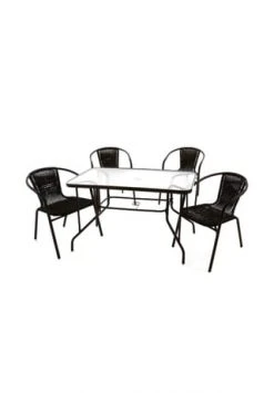 VCM. 5er Bistroset Garnitur Sitzgruppe Gartengarnitur Glastisch Eckig Braun Balkon Schwarz