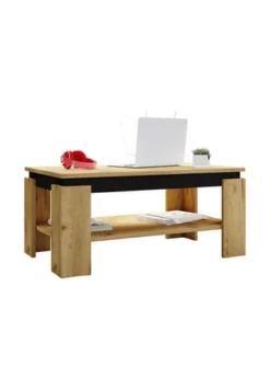 VCM. - My Home Holz Beistelltisch Couchtisch Sofatisch Wohnzimmertisch Rolas Honig-Eiche / Schwarz