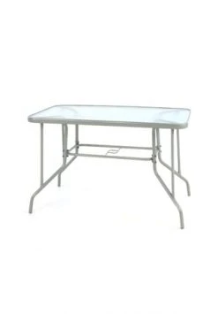 VCM. Bistrotisch Gartentisch Balkontisch Rahmen Grau 110 Cm Eckig Mit Glasplatte Silber