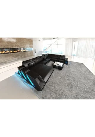 SOFA DREAMS XXL Wohnlandschaft Leder Apollonia Schwarz-grau 4 SOFA DREAMS XXL Wohnlandschaft Leder Apollonia Schwarz-grau – Bild 2