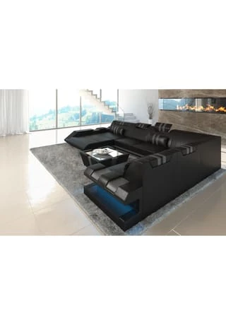 SOFA DREAMS XXL Wohnlandschaft Leder Apollonia Schwarz-grau 5 SOFA DREAMS XXL Wohnlandschaft Leder Apollonia Schwarz-grau – Bild 3