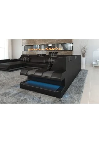 SOFA DREAMS XXL Wohnlandschaft Leder Apollonia Schwarz-grau 7 SOFA DREAMS XXL Wohnlandschaft Leder Apollonia Schwarz-grau – Bild 5