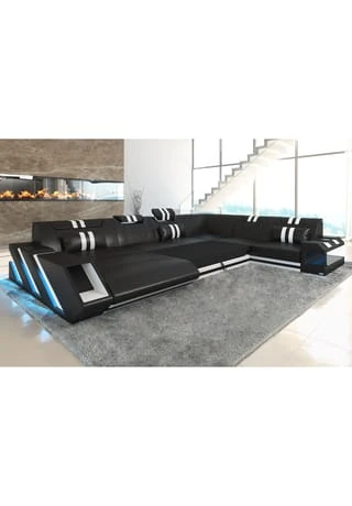 SOFA DREAMS XXL Wohnlandschaft Leder Apollonia Schwarz-grau 8 SOFA DREAMS XXL Wohnlandschaft Leder Apollonia Schwarz-grau – Bild 6