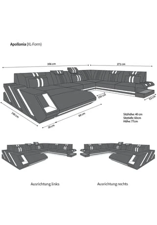 SOFA DREAMS XXL Wohnlandschaft Leder Apollonia Schwarz-grau 9 SOFA DREAMS XXL Wohnlandschaft Leder Apollonia Schwarz-grau – Bild 7