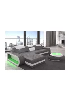 SOFA DREAMS Ecksofa Leder Berlin Grau-weiß