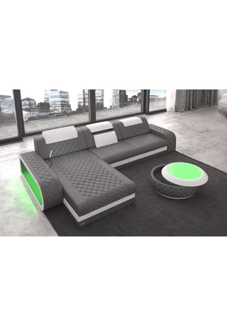 SOFA DREAMS Ecksofa Leder Berlin Grau-weiß 5 SOFA DREAMS Ecksofa Leder Berlin Grau-weiß – Bild 3