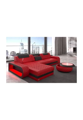SOFA DREAMS Ecksofa Leder Berlin Rot-schwarz 3 SOFA DREAMS Ecksofa Leder Berlin Rot-schwarz