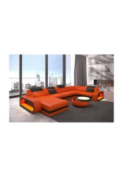 SOFA DREAMS Wohnlandschaft Leder Berlin Orange-schwarz