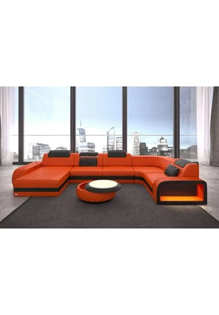 SOFA DREAMS Wohnlandschaft Leder Berlin Orange-schwarz 4 SOFA DREAMS Wohnlandschaft Leder Berlin Orange-schwarz – Bild 2