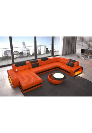SOFA DREAMS Wohnlandschaft Leder Berlin Orange-schwarz 5 SOFA DREAMS Wohnlandschaft Leder Berlin Orange-schwarz – Bild 3
