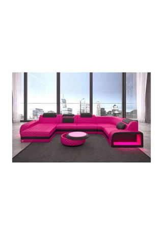 SOFA DREAMS Wohnlandschaft Leder Berlin Pink-schwarz 3 SOFA DREAMS Wohnlandschaft Leder Berlin Pink-schwarz