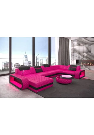 SOFA DREAMS Wohnlandschaft Leder Berlin Pink-schwarz 4 SOFA DREAMS Wohnlandschaft Leder Berlin Pink-schwarz – Bild 2