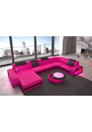 SOFA DREAMS Wohnlandschaft Leder Berlin Pink-schwarz 5 SOFA DREAMS Wohnlandschaft Leder Berlin Pink-schwarz – Bild 3