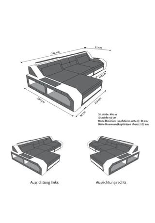SOFA DREAMS Ecksofa Leder Arezzo Schwarz-orange 4 SOFA DREAMS Ecksofa Leder Arezzo Schwarz-orange – Bild 2