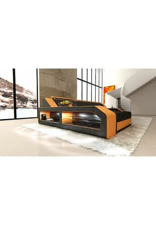 SOFA DREAMS Ecksofa Leder Arezzo Schwarz-orange 8 SOFA DREAMS Ecksofa Leder Arezzo Schwarz-orange – Bild 6