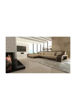 SOFA DREAMS Ecksofa Leder Arezzo Sandbeige-braun