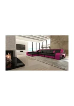 SOFA DREAMS Ecksofa Leder Arezzo Schwarz-pink