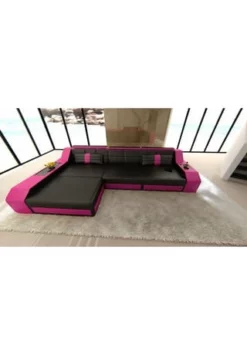 SOFA DREAMS Ecksofa Leder Arezzo Schwarz-pink -WOHN-ESSZIMMER Verkäufe unnamed file 391