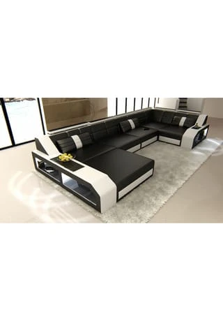 SOFA DREAMS Wohnlandschaft Leder Arezzo Schwarz-weiß 5 SOFA DREAMS Wohnlandschaft Leder Arezzo Schwarz-weiß – Bild 3