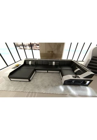 SOFA DREAMS Wohnlandschaft Leder Arezzo Schwarz-weiß 6 SOFA DREAMS Wohnlandschaft Leder Arezzo Schwarz-weiß – Bild 4