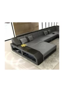 SOFA DREAMS Wohnlandschaft Leder Arezzo Grau-schwarz