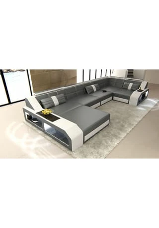 SOFA DREAMS Wohnlandschaft Leder Arezzo Grau-weiß 4 SOFA DREAMS Wohnlandschaft Leder Arezzo Grau-weiß – Bild 2