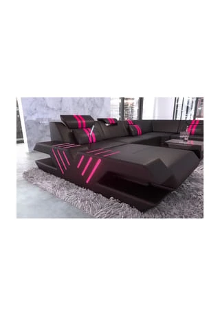 SOFA DREAMS Wohnlandschaft Leder Venedig Schwarz-pink 3 SOFA DREAMS Wohnlandschaft Leder Venedig Schwarz-pink