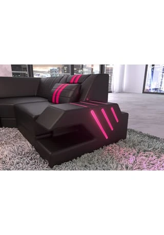 SOFA DREAMS Wohnlandschaft Leder Venedig Schwarz-pink 4 SOFA DREAMS Wohnlandschaft Leder Venedig Schwarz-pink – Bild 2