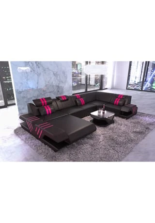 SOFA DREAMS Wohnlandschaft Leder Venedig Schwarz-pink 5 SOFA DREAMS Wohnlandschaft Leder Venedig Schwarz-pink – Bild 3