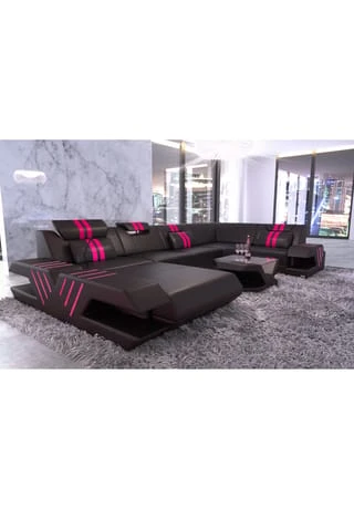 SOFA DREAMS Wohnlandschaft Leder Venedig Schwarz-pink 6 SOFA DREAMS Wohnlandschaft Leder Venedig Schwarz-pink – Bild 4